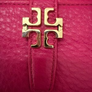 Tory Burch Hot Pink Leather Wallet with Gold Logo